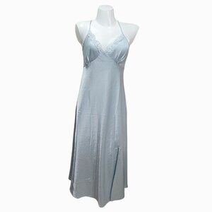 Satin Chemise Gown Slip Maxi Dress L Blue